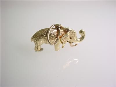 VINTAGE 14k 3D GOLD ELEPHANT GOOD LUCK CHARM MAMMOTH  