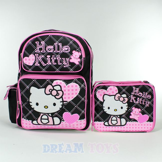  Hello Kitty Checkered Black 16 Backpack and Lunch Bag Set   Girls 