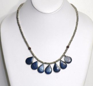 BEAUTIFUL VINTAGE HANDCRAFTED BRASS INLAY LAPISLAZULI NECKLACE