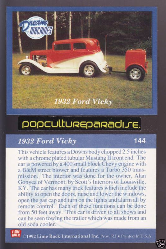 1932 FORD VICKY Hot Rod w/Trailer Car Picture Fact Card  