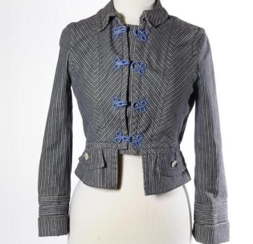 Marc Jacobs Grey Blue White Striped Size 2 Cropped Womens Jacket 