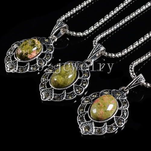 Unakite Jasper Tibet Silver Necklace TS0615  