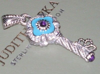 JUDITH RIPKA Sterling Silver Diamonique Amethyst & Blue Enamel Key 