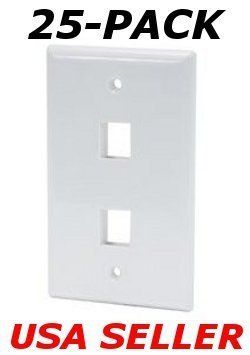 25 Pack Lot of 2 Hole Port Keystone Wall Plates   White  