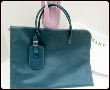 Longchamp Veau Voulonne authentic vintage Tote Bag Briefcase Blue 