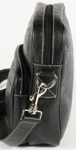 Paravidino Black Crocodile Printed Leather Crossbody Shoulder Bag 