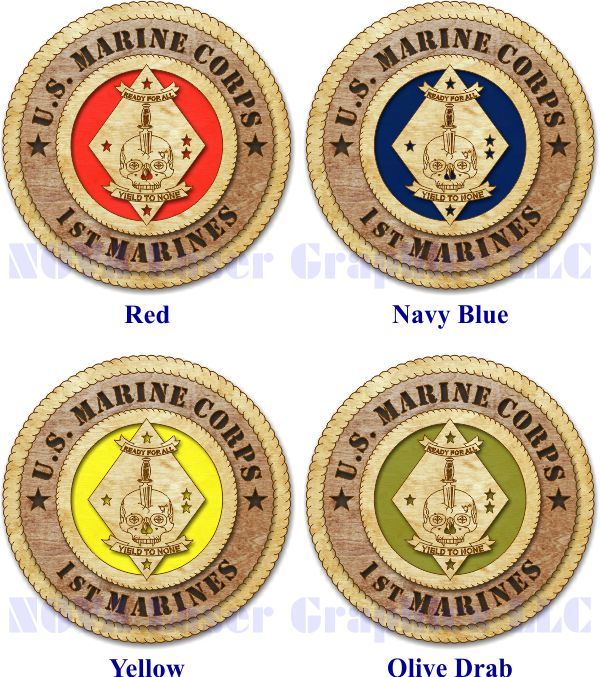 Marine Corps 1st Marines Skull Birch Wall Plaque  