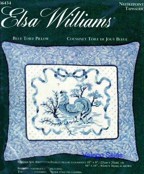 JCA Elsa Williams Needlepoint kit 10 x 8 ~ BLUE TOILE PILLOW #06434 
