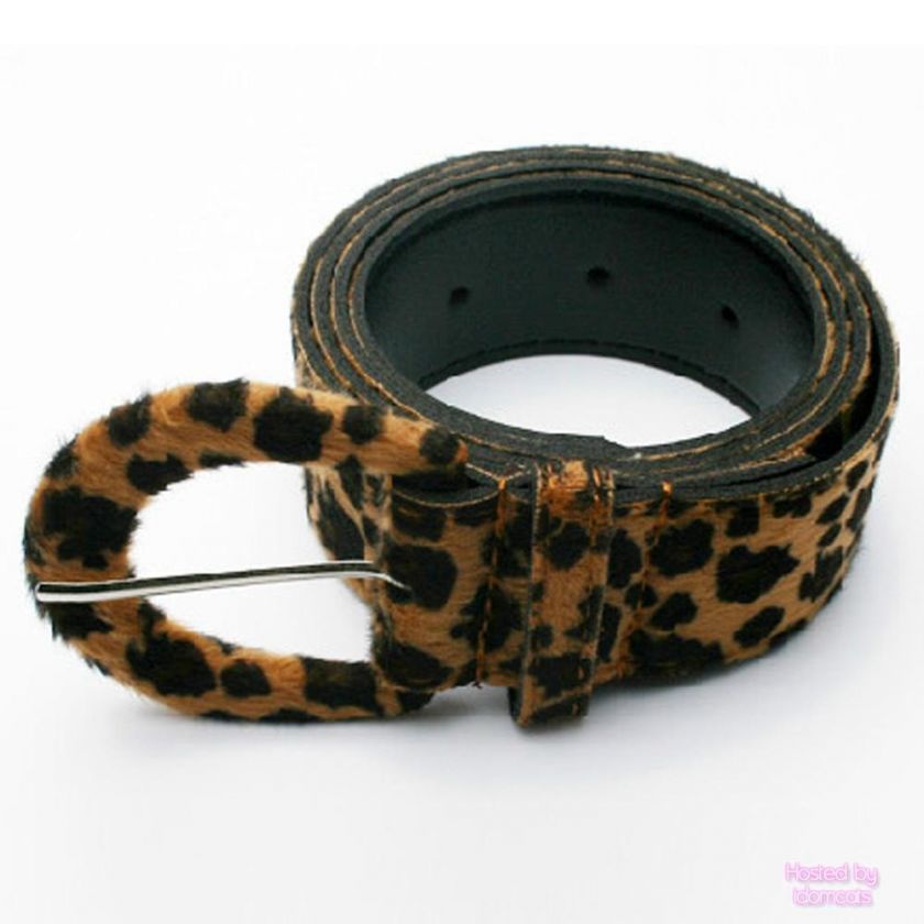 Brown Womens Boho NEW Leopard Print Buckle Belt  