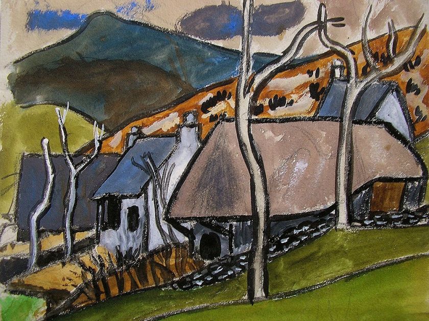 PAINTING SIMONE FONFREIDE ORIGINAL AUVERGNE LANDSCAPE 2  