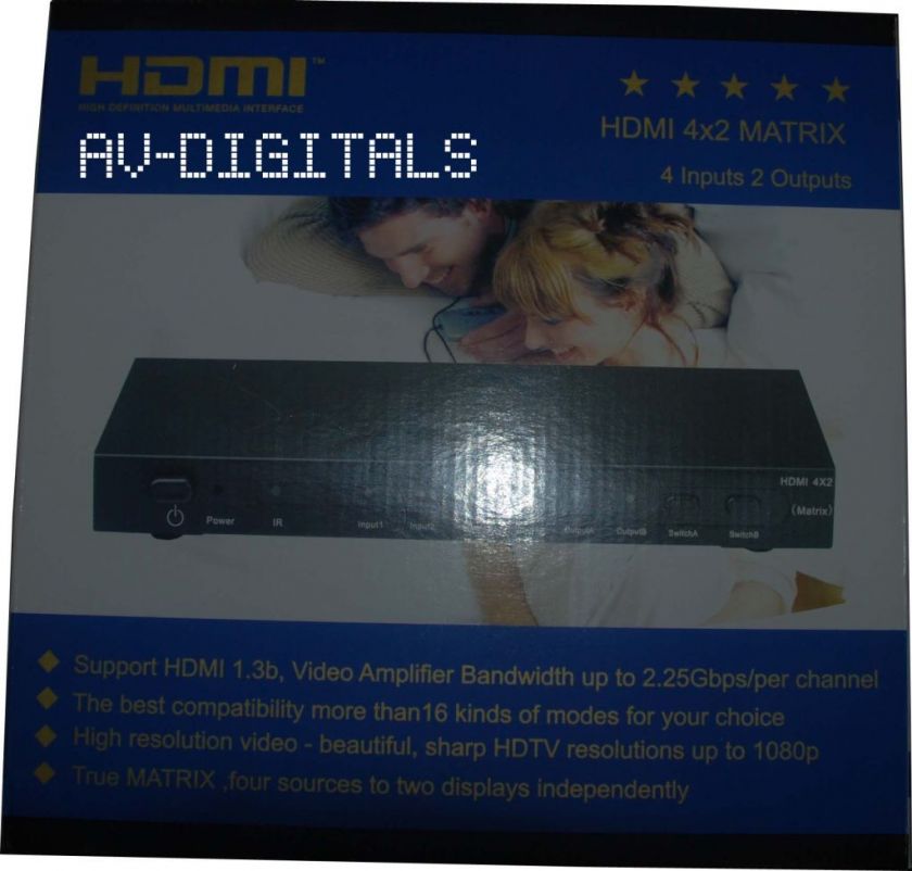 HDMI Switch Splitter Matrix 4x2 4 in 2 out FullHD V1.3b  