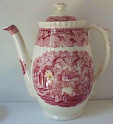 MASONS VISTA PINK RED FULL SIZE 5 CUP ROUND COFFEE POT  