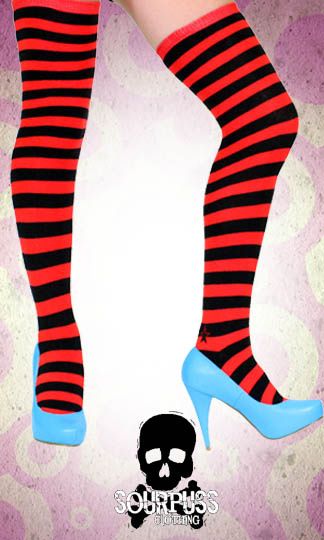 SOURPUSS   THIGH HIGH COLOR STRIPE ROLLER DERBY SOCKS  