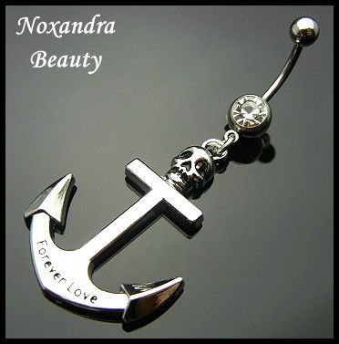   Skull Anchor 316L Steel Navel Belly Ring Body Piercing Jewelry  