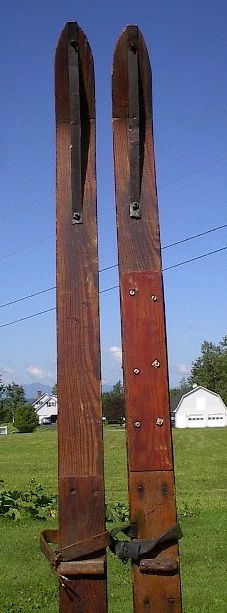 ANTIQUE Wooden Skis 96 Skiis + Bamboo Poles PRIMITIVE  