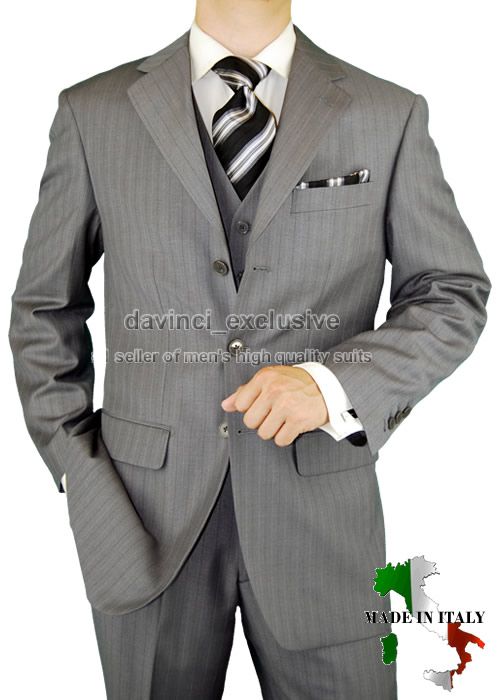 VALENTINO $1896 SUIT WOOL 1484 3 GRAY VESTED 42L  