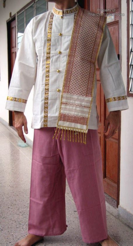 North Thailand Traditional Mens White Wedding Set sz L  