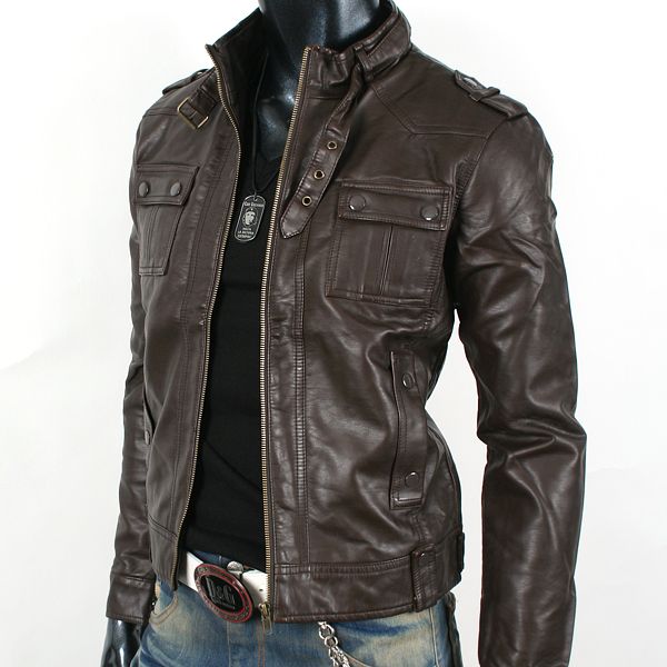 MENS RIDER ZIP UP LEATHER JACKET JK002 DEEP BROWN  