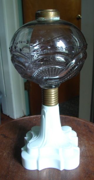 Victorian c1880 Atterbury Chapman Oil Lamp font on White Gem Base 