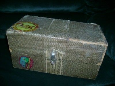 Old Wooden Doll Trunk w Old Luggage Labels WW II  