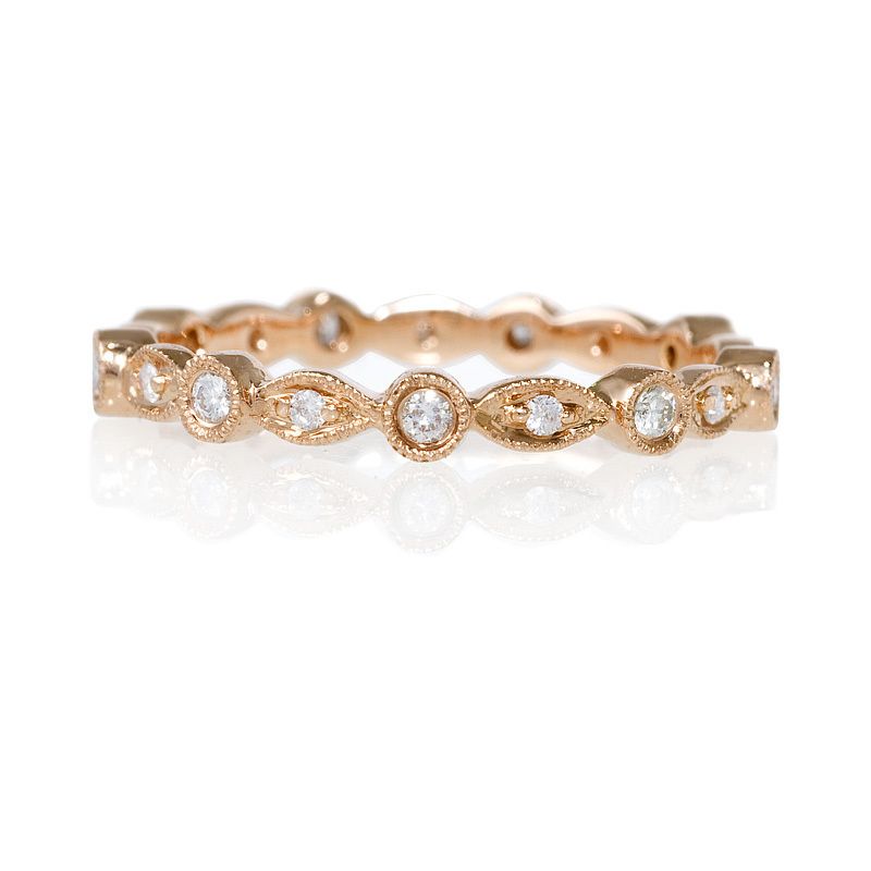 18k Rose Gold Diamond Antique Eternity Wedding Band  