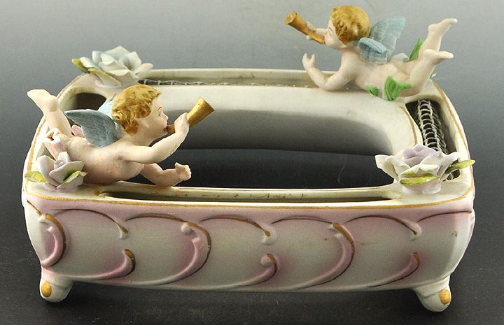 Porcelain Planter & 1 Wheelbarrow Figurine Cupids Children 