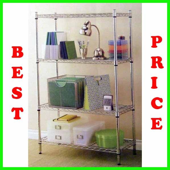 New Chrome Steel Wire Shelving 4 Shelf Storage Rack Metro Style 