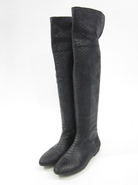 ZARA WOMAN Black Leather Texture Thigh Boots Sz 38 8  