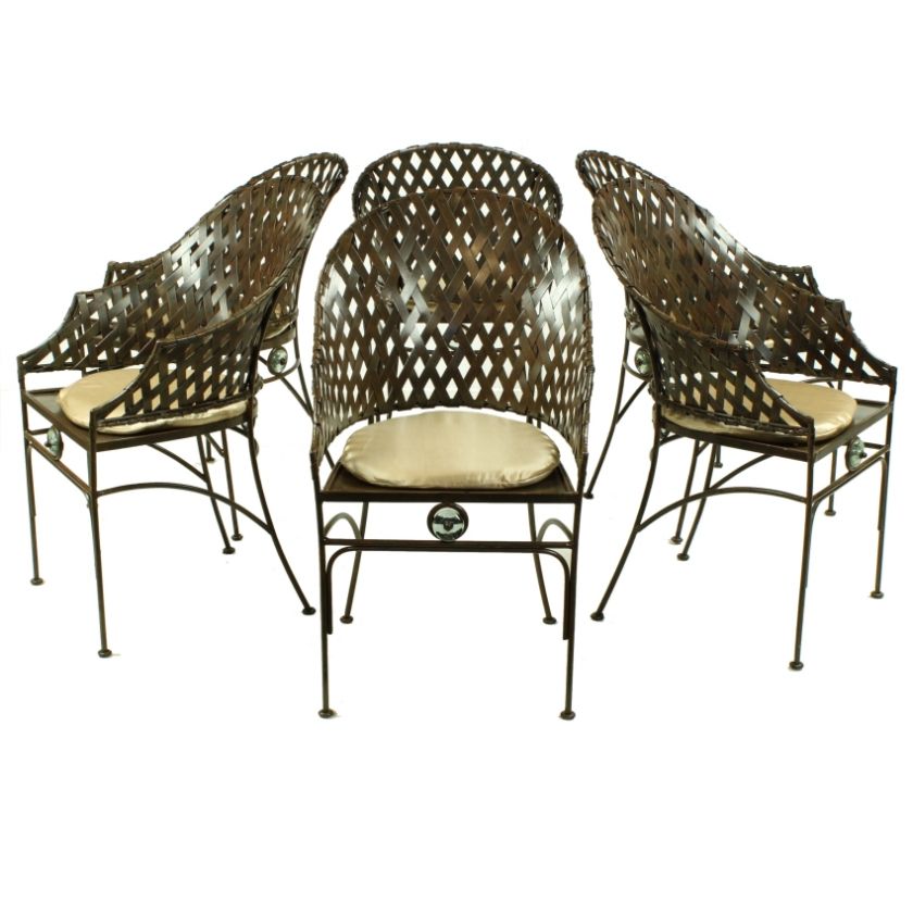 Wrought Iron Lattice Set 6 Conservatory Patio Dining Chairs  